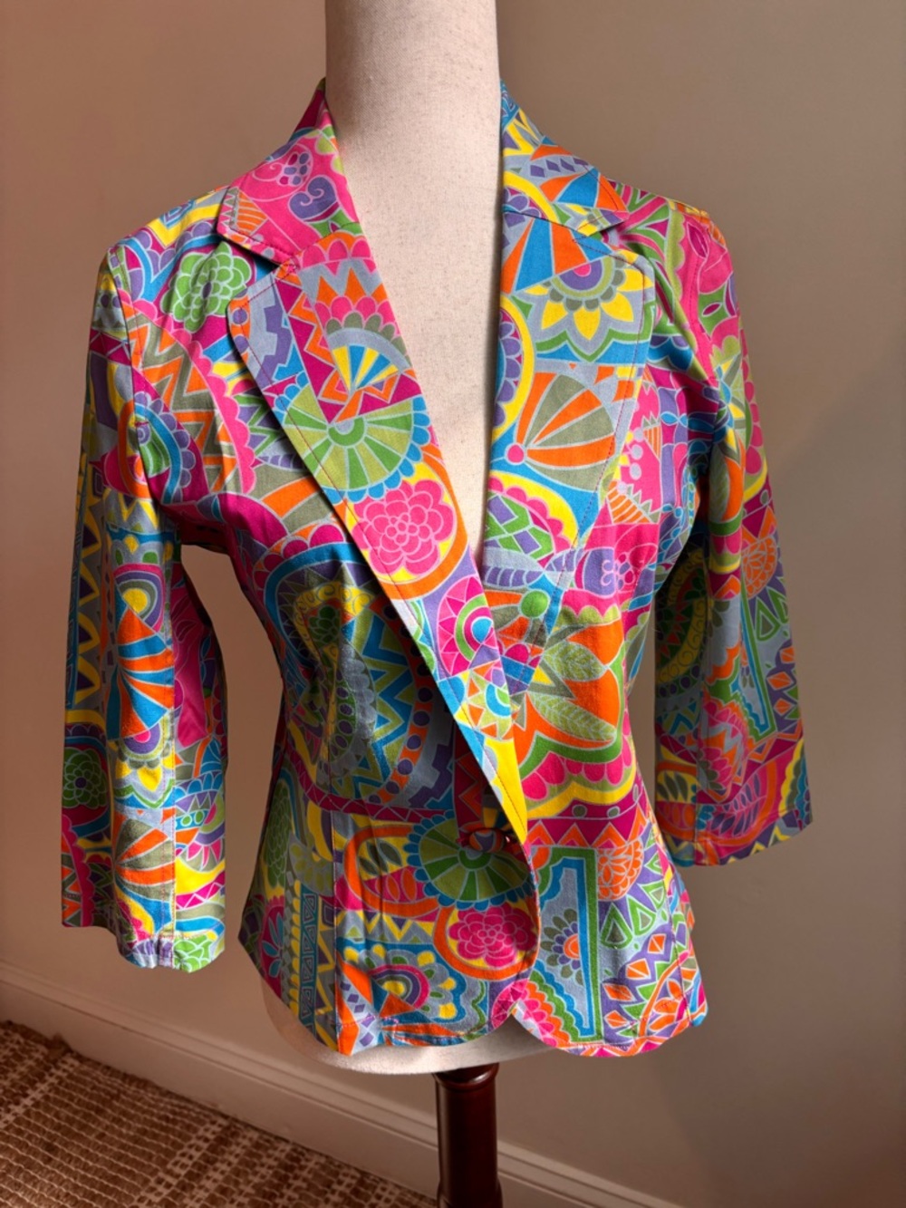Boston Proper Psychedelic Mod Blazer Size 6 Colorful Retro Boho Statement Jacket